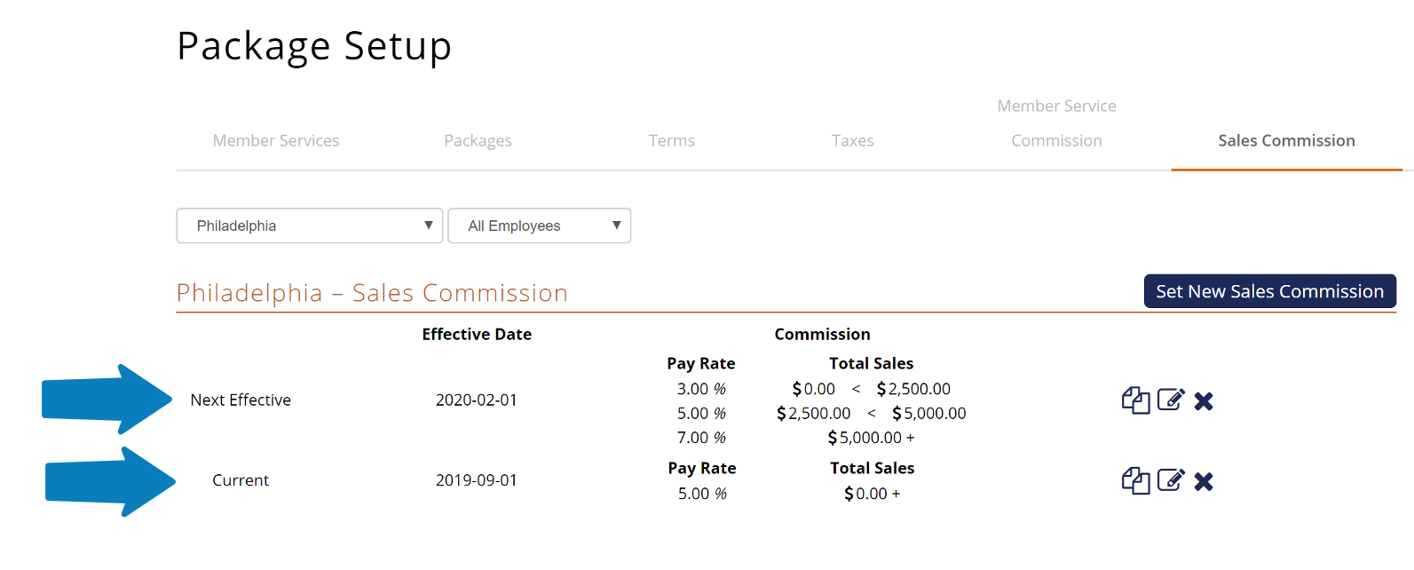 Sales Commission Tab in Package Setup