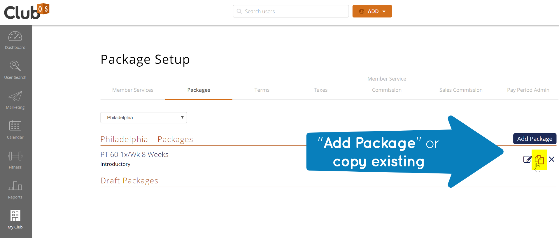 add or copy package from the main Packages page