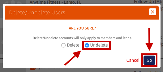 delete or undelete users prompt